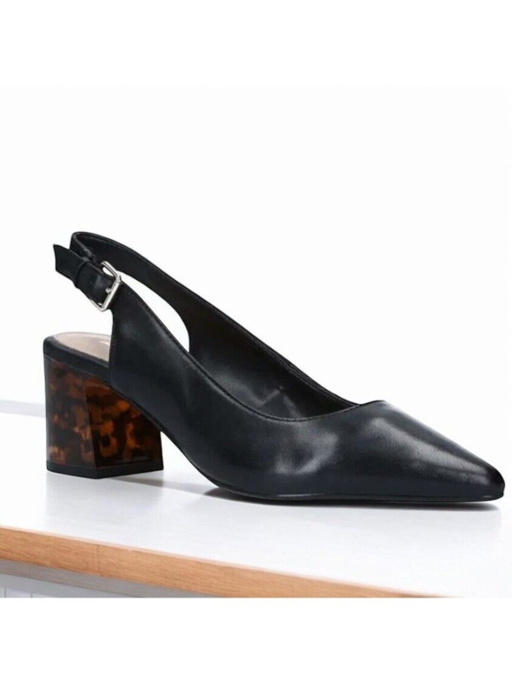 Aldo Womens 6.5 Aloicia Slingback Pumps Black Leather Tortoiseshell Court Heels
